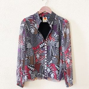NWOT Farm Rio for Anthropologie Tropical Print Mesh Blouse size Small